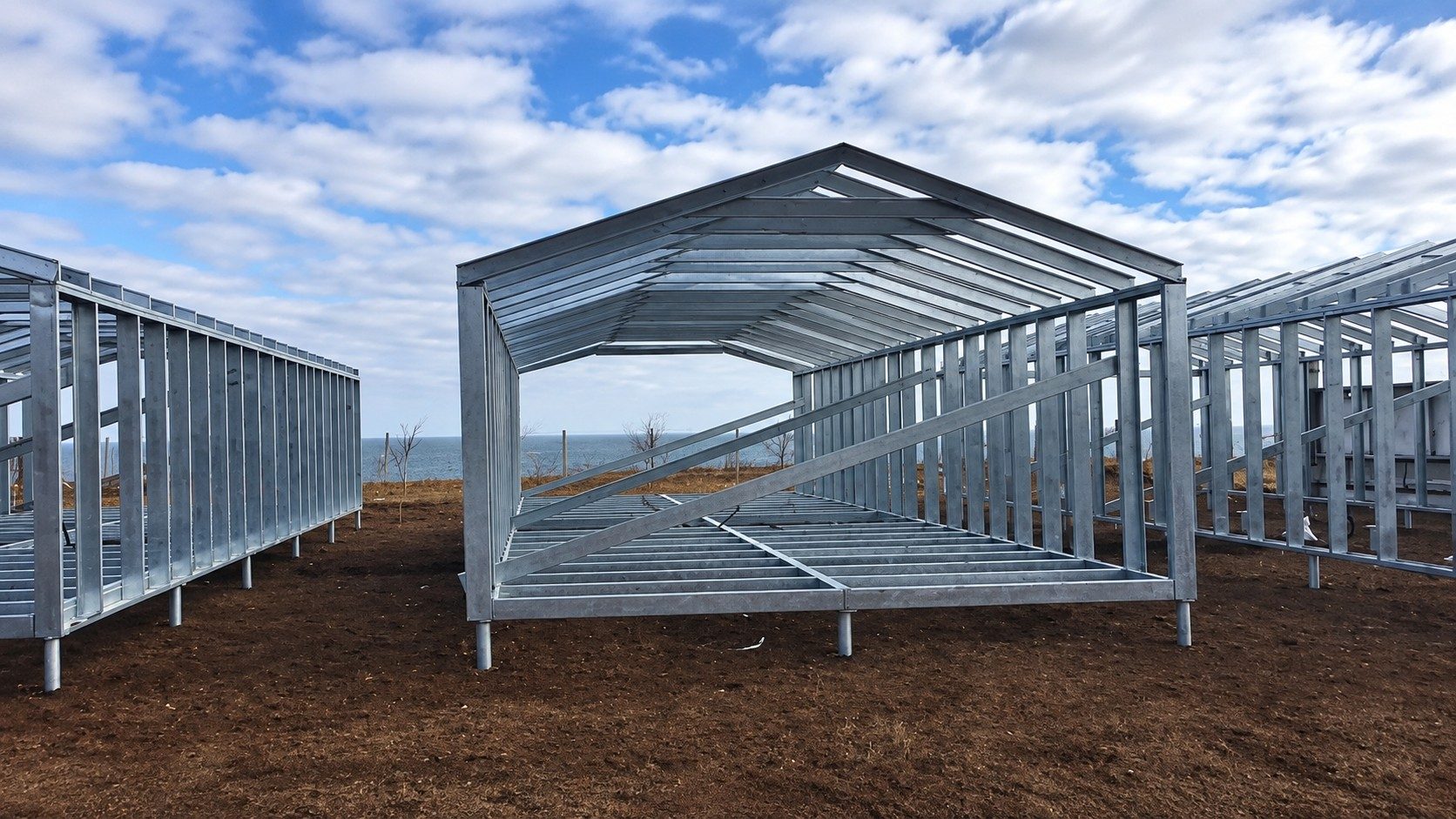 Cold-formed steel home frame assembled on a prepared site